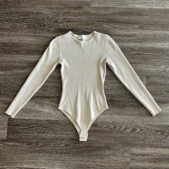 EUC Veiled New York Ribbed Knit Long Sleeve Bodysuit Beige Neutral | Size Medium - Picture 4 of 15